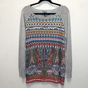 DESIGUAL Plus Size XXL Gray Multi-color Lightweight Long Sleeve Top